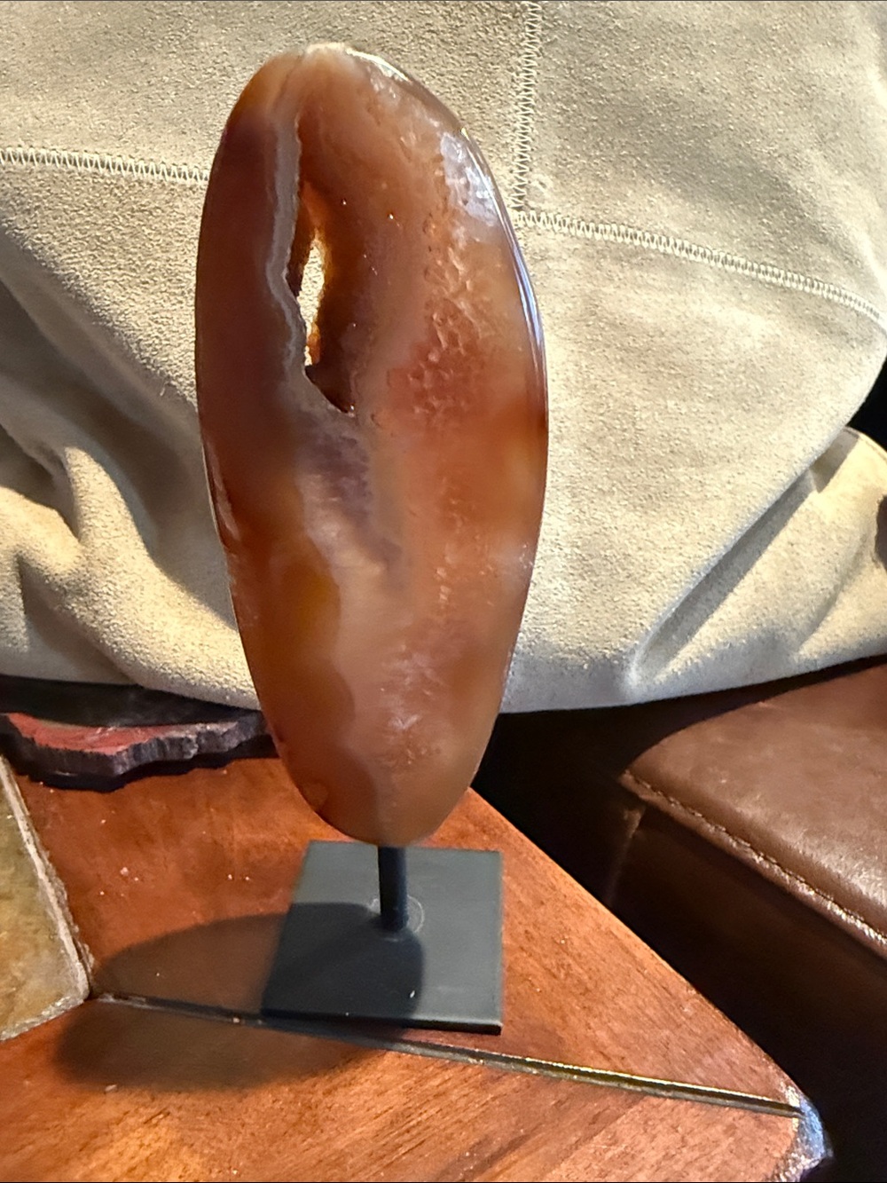 Artisan Brown and Cream Agate Sculpture w/ Druzy on Stand - Picture 5 of 10
